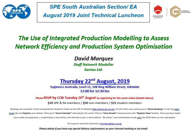 August 2019 Joint SPE-EA Technical Luncheon invitation August 2019 Joint SPE-EA Technical Luncheon invitation