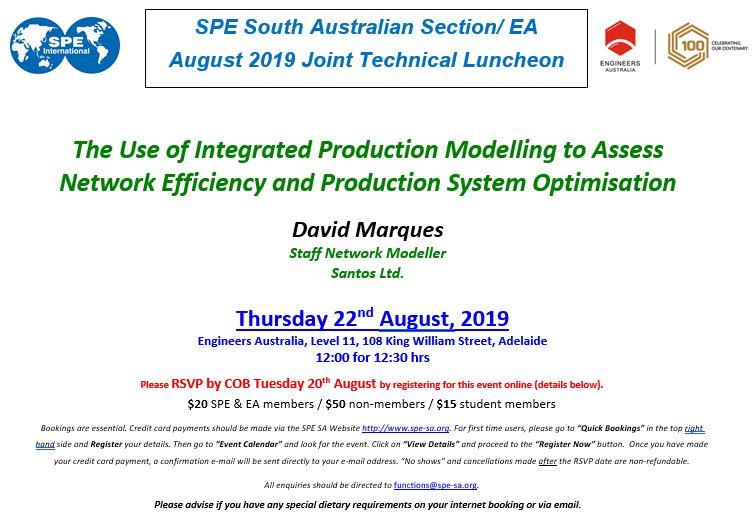 August 2019 Joint SPE-EA Technical Luncheon invitation